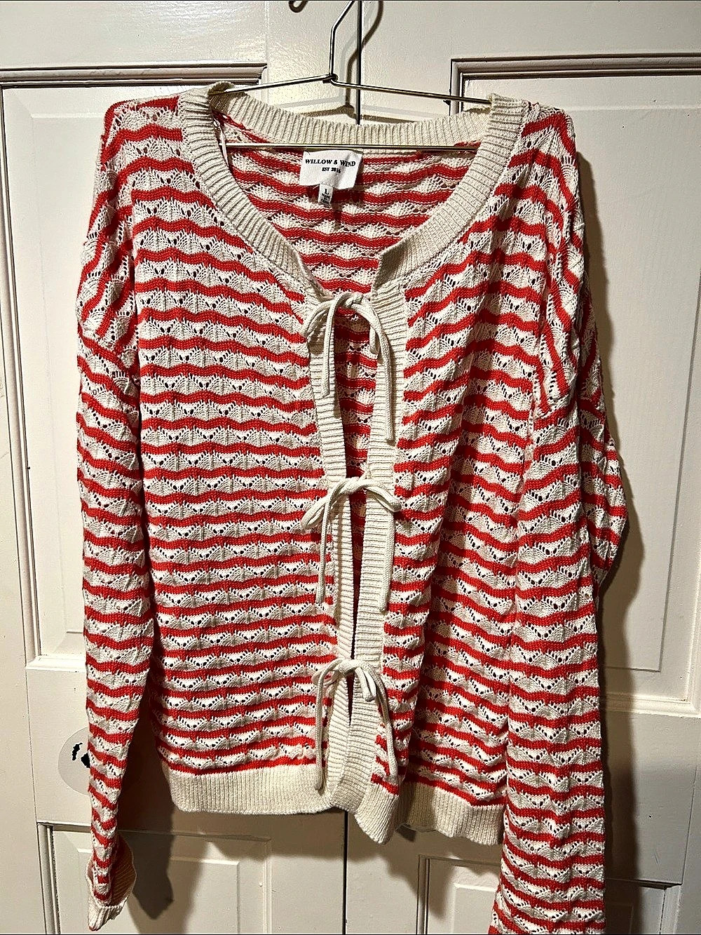 Willow & Wind Striped Tie Front Cotton Cardigan Size Large